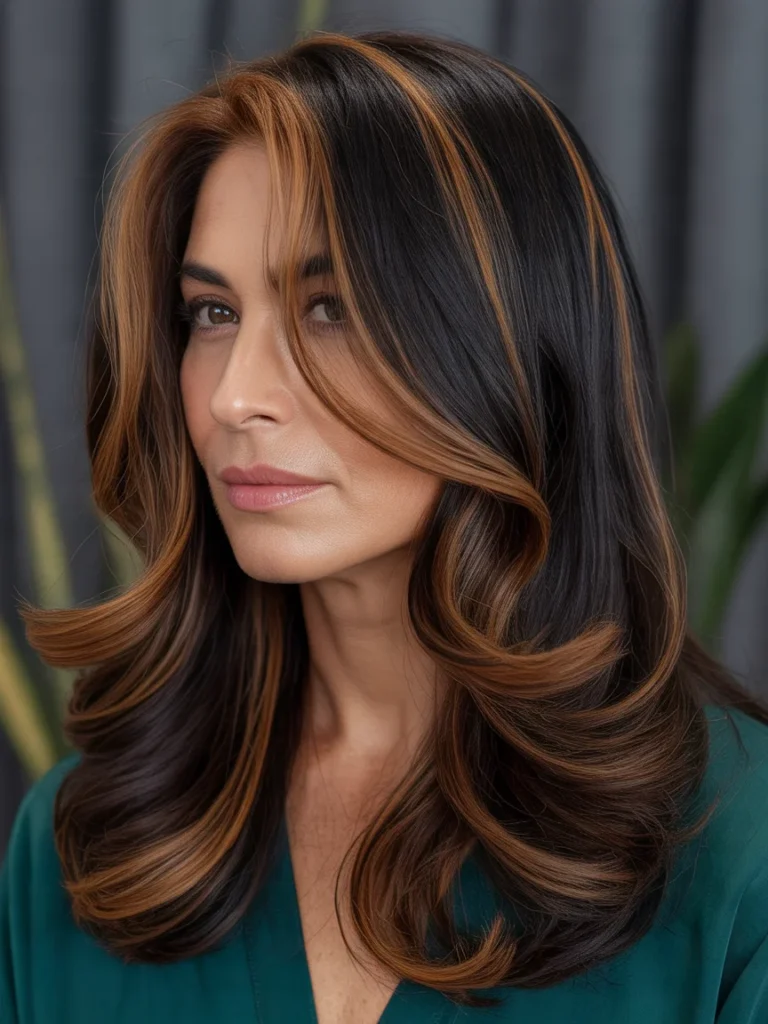 Rich Caramel Highlights for Black-Brown Hair