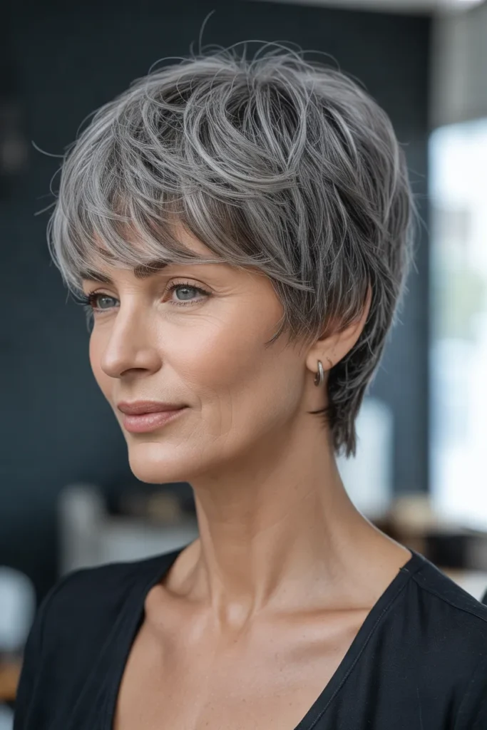 Short Gray Shag With Choppy Bangs