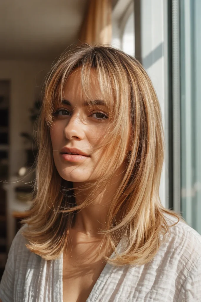 Shoulder-Length Layers With Curtain Bangs