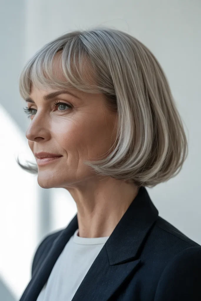 Silver Bob With Side-Swept Bangs
