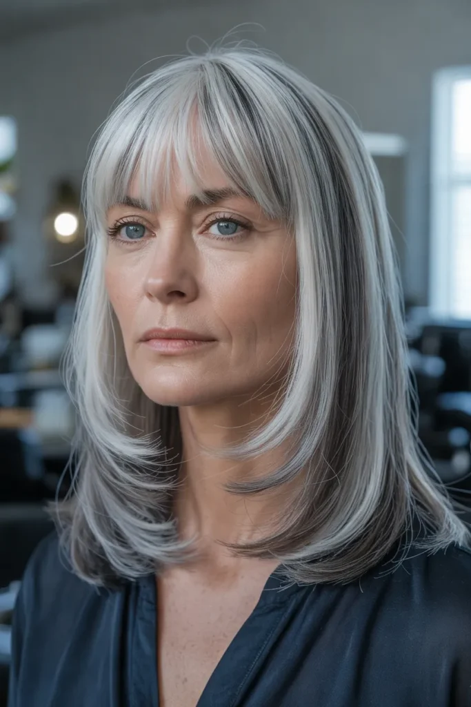 Straight Silver Hair With Eyebrow-Grazing Bangs