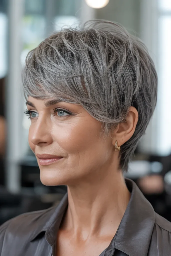 Textured Gray Pixie With Side Fringe